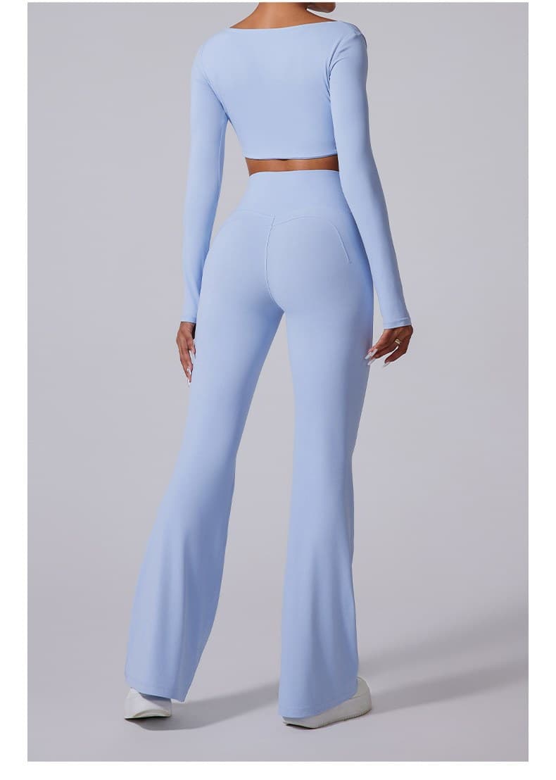 Cangshan blue women's high-waist brushed flared yoga pants
