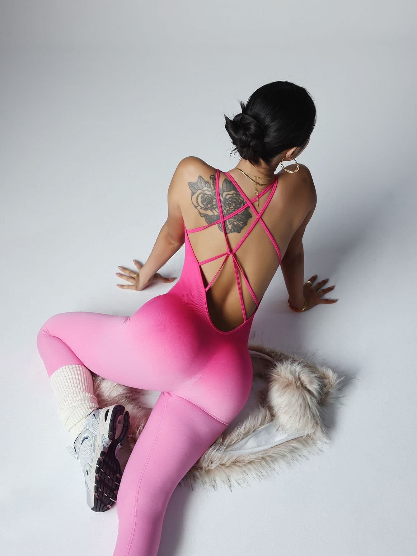 Lace-Up Cross-Back Full-Length Jumpsuit - product view 1 - KR02-0016