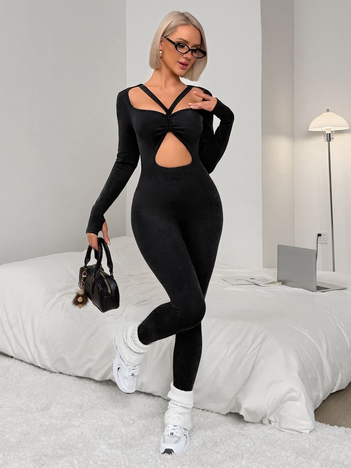 Long-Sleeve Cutout Active Jumpsuit - product view 1 - KR02-0020