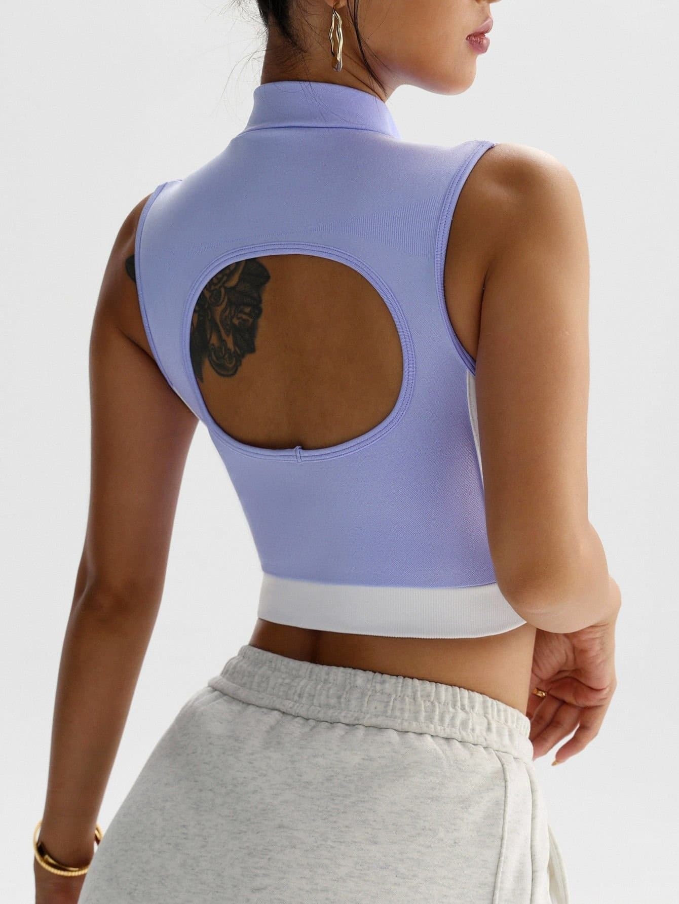 Open-Back Zip Mock-Neck Crop Top - product view 1 - KR02-0022