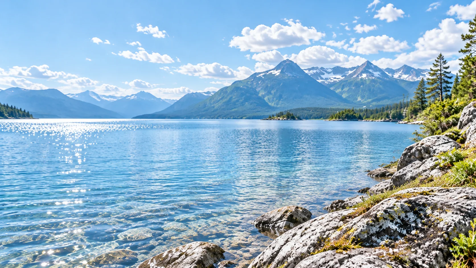 Music lifestyle illustration of a bright Nordic landscape