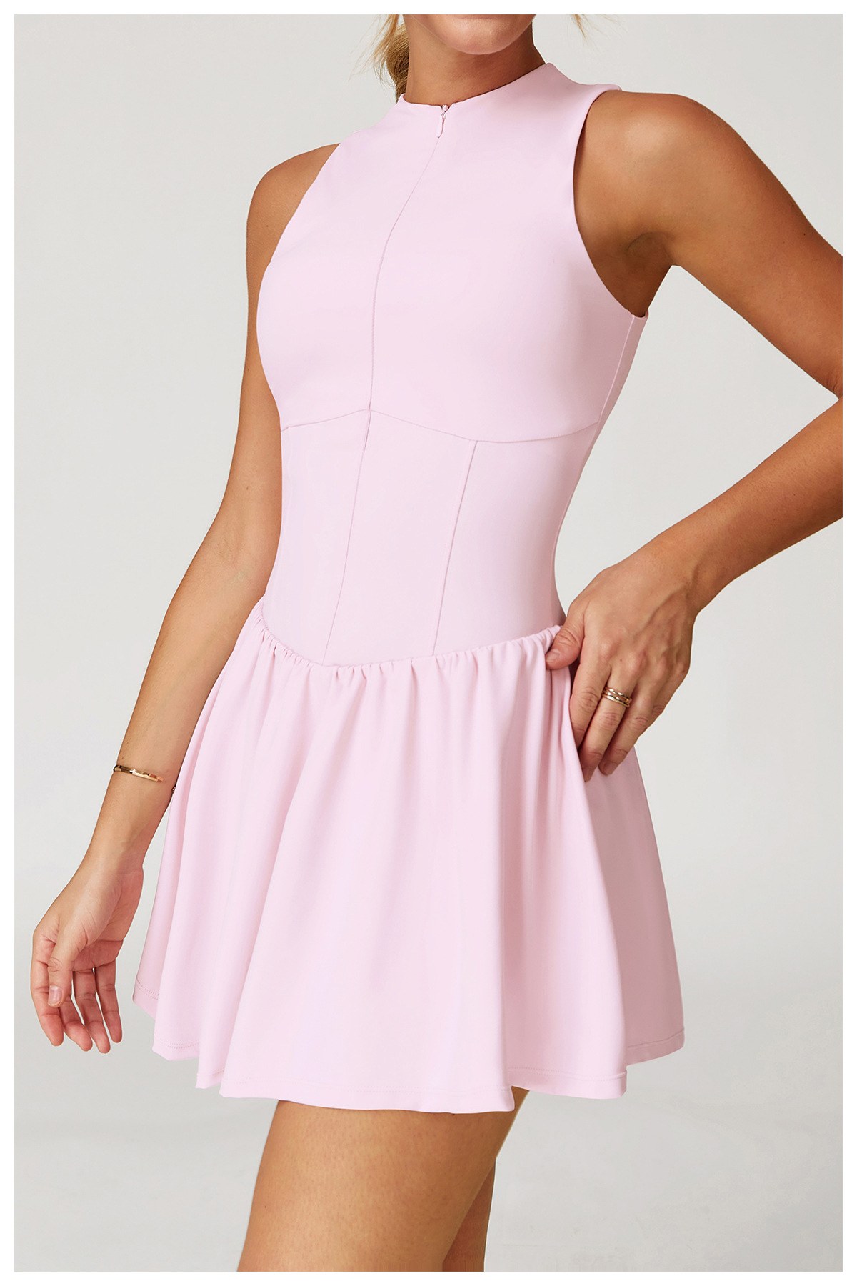 Mousse pink women's sleeveless tennis dress back view