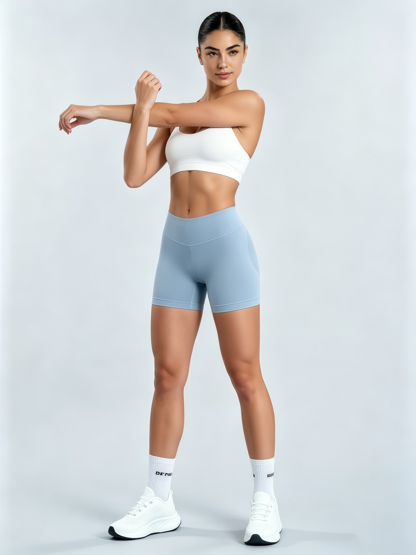 Ink blue women's high-waist seamless performance shorts side view