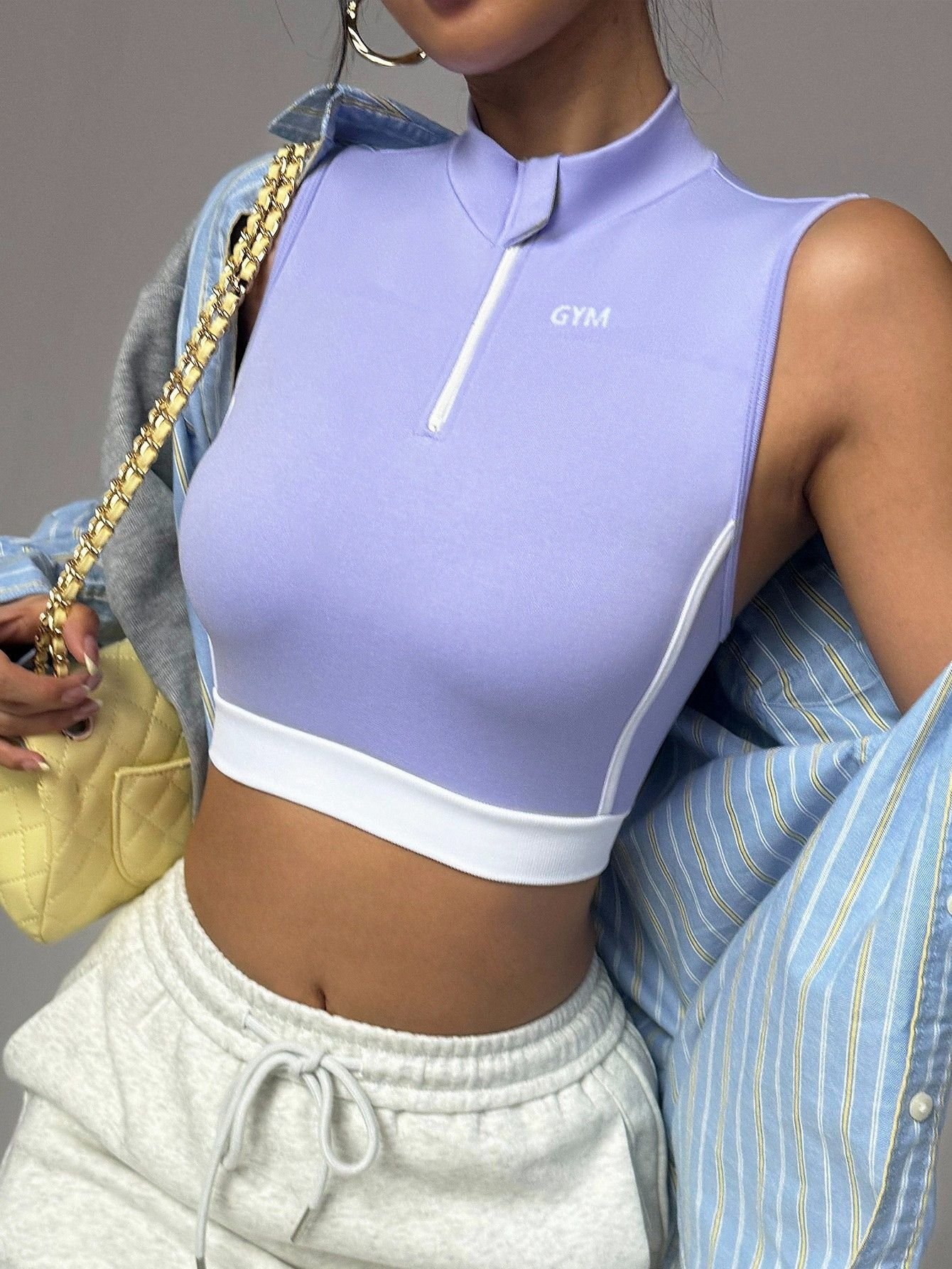 Open-Back Zip Mock-Neck Crop Top - product view 2 - KR02-0022
